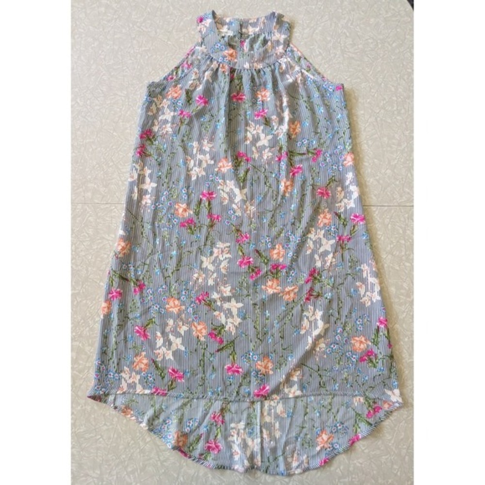 Maurices S Floral Striped Halter Shift Dress Blue White High Low